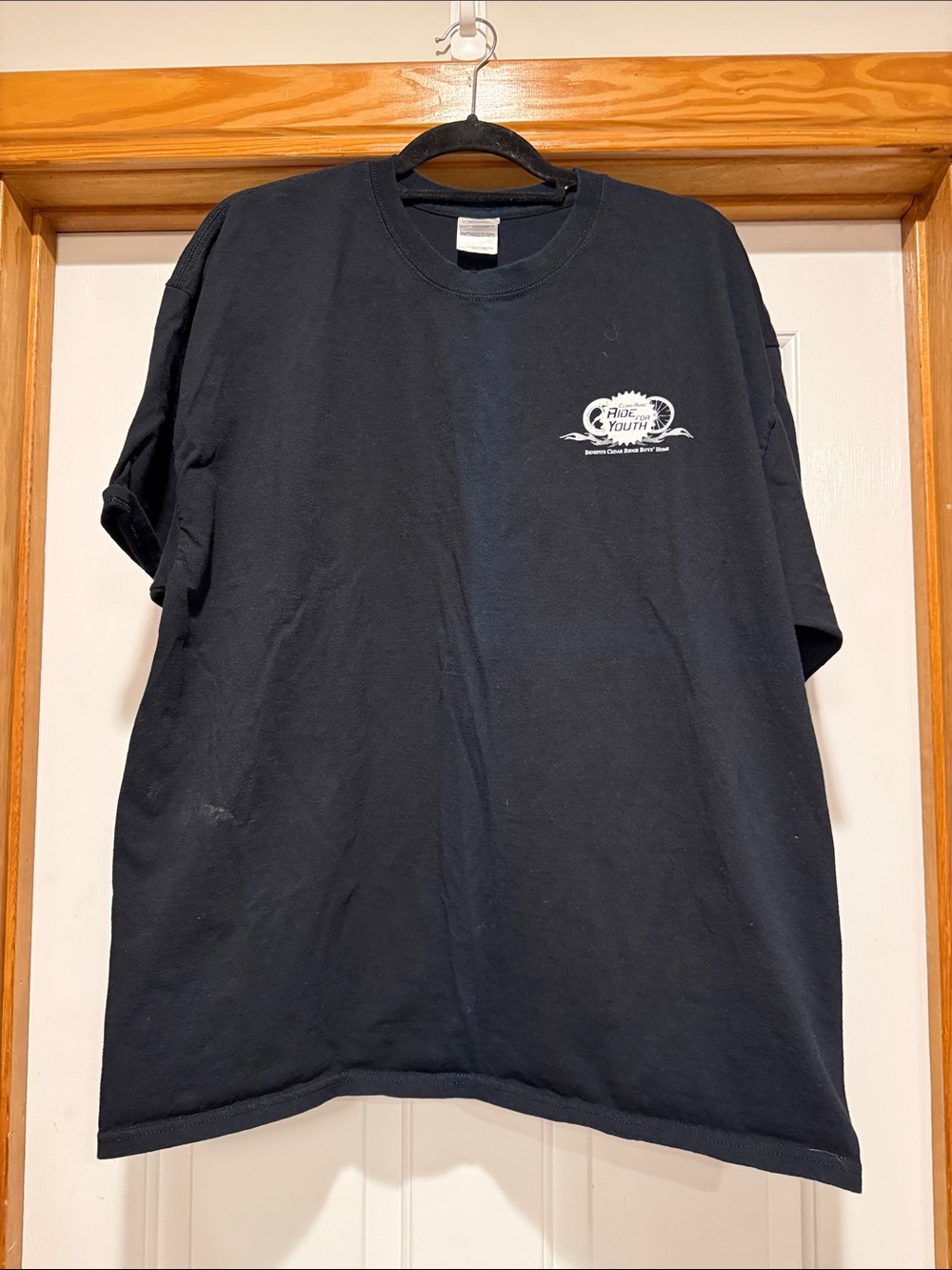 Gildan Black Short Sleeve Crewneck Tee with Small White Chest Graphic